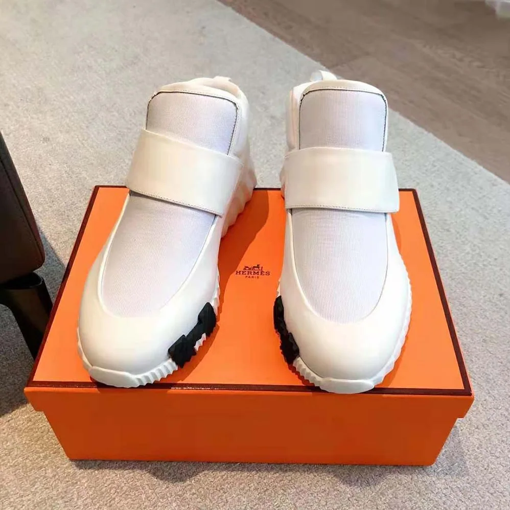Hermes H Sneaker in Stretch Canvas and Calfskin for Men in White Hermes H Sneaker in Stretch Canvas and Calfskin for Men in White