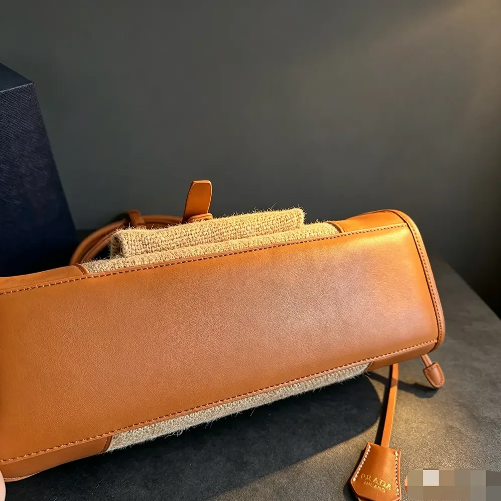 Prada Bonnie Medium Linen and Leather Handbag for Women Prada Bonnie Medium Linen and Leather Handbag for Women