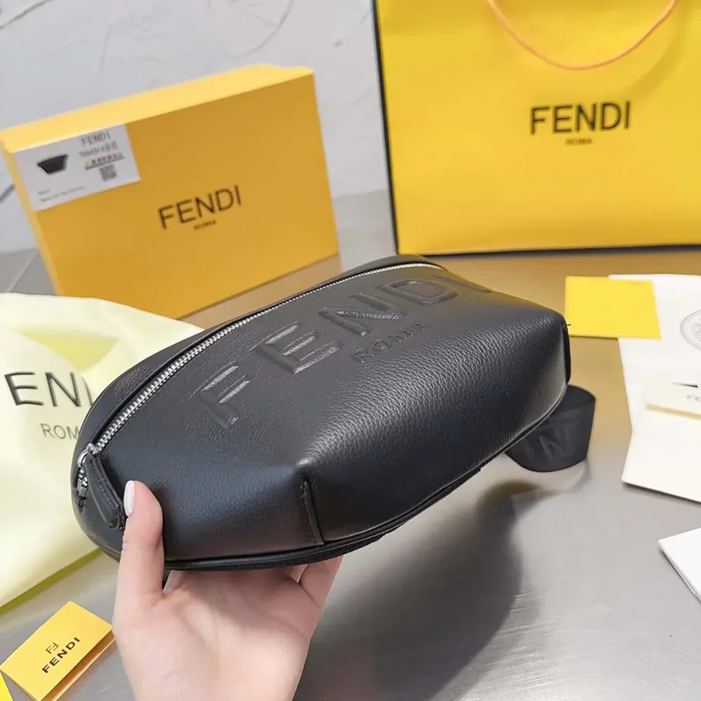 Fendi Diagonal Belt Bag Black Leather Belt Bag for Men