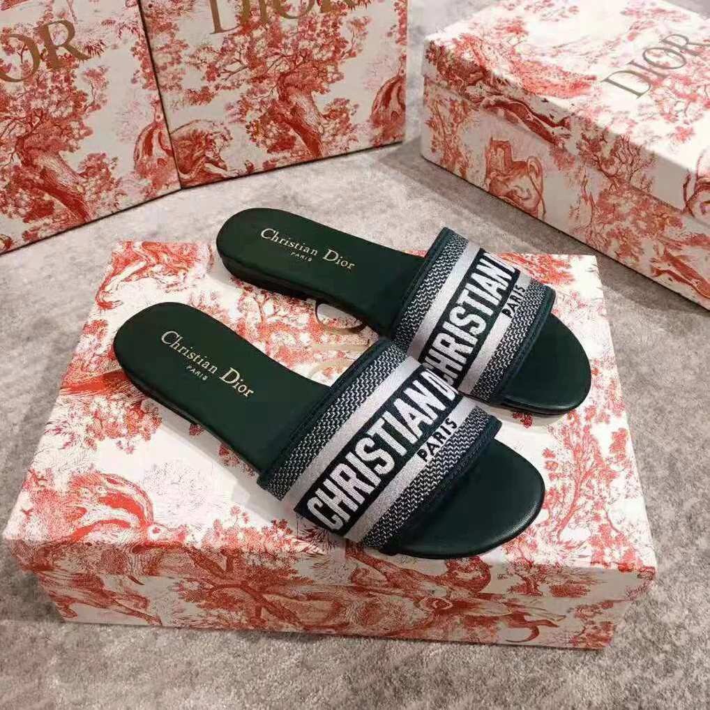 Dior Dway Embroidered Cotton Mule for Women in Green Dior Dway Embroidered Cotton Mule for Women in Green