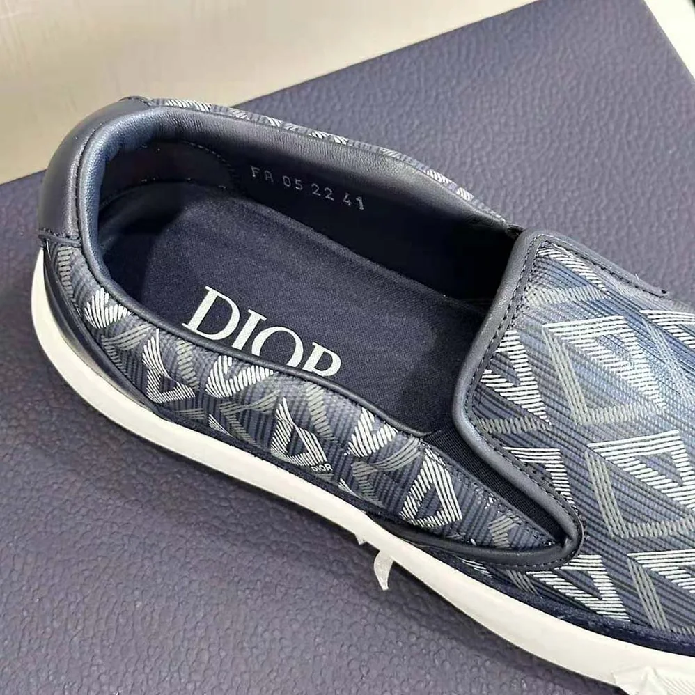 Dior B101 Slip-on Sneaker Navy Blue CD Diamond Canvas and Smooth Calfskin for Men