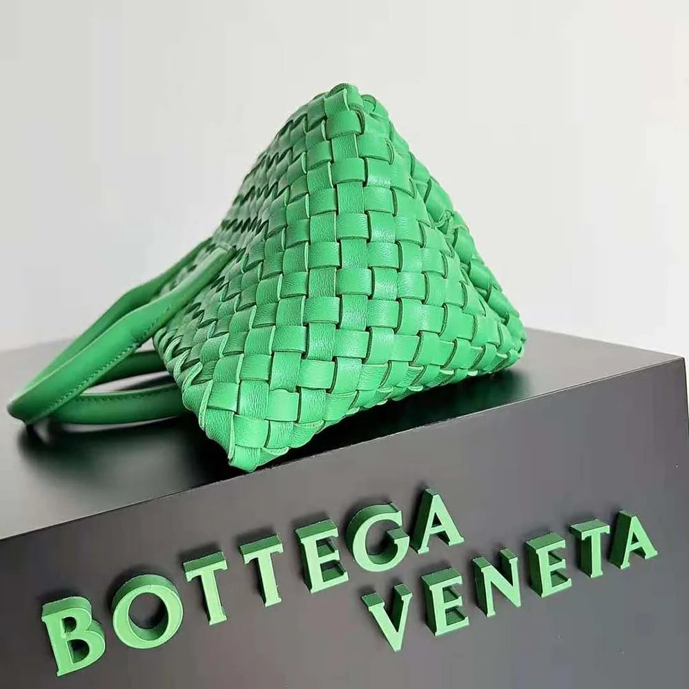 Bottega Veneta Mini Cabat Intreccio Leather Tote Bag with Detachable Strap for Women in Green Bottega Veneta Mini Cabat Intreccio Leather Tote Bag with Detachable Strap for Women in Green