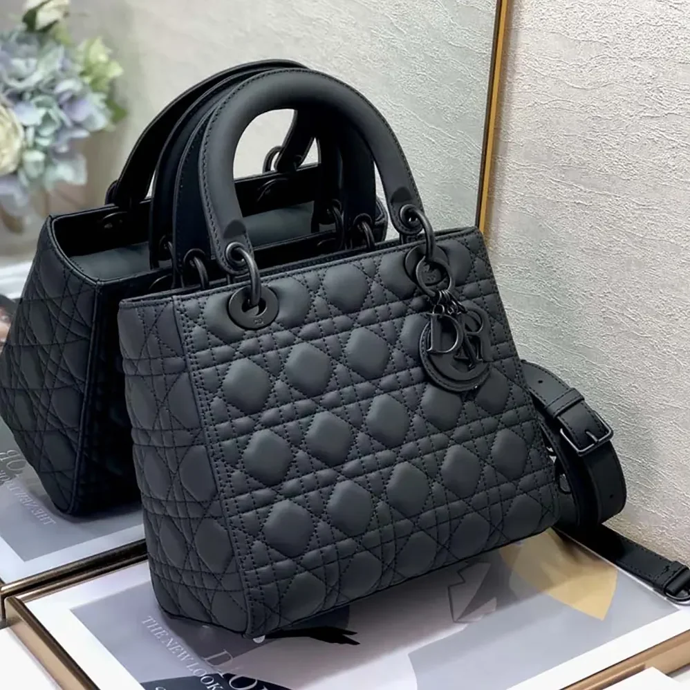Dior Medium Lady Dior Bag Black Ultramatte Cannage Calfskin for Women Dior Medium Lady Dior Bag Black Ultramatte Cannage Calfskin for Women