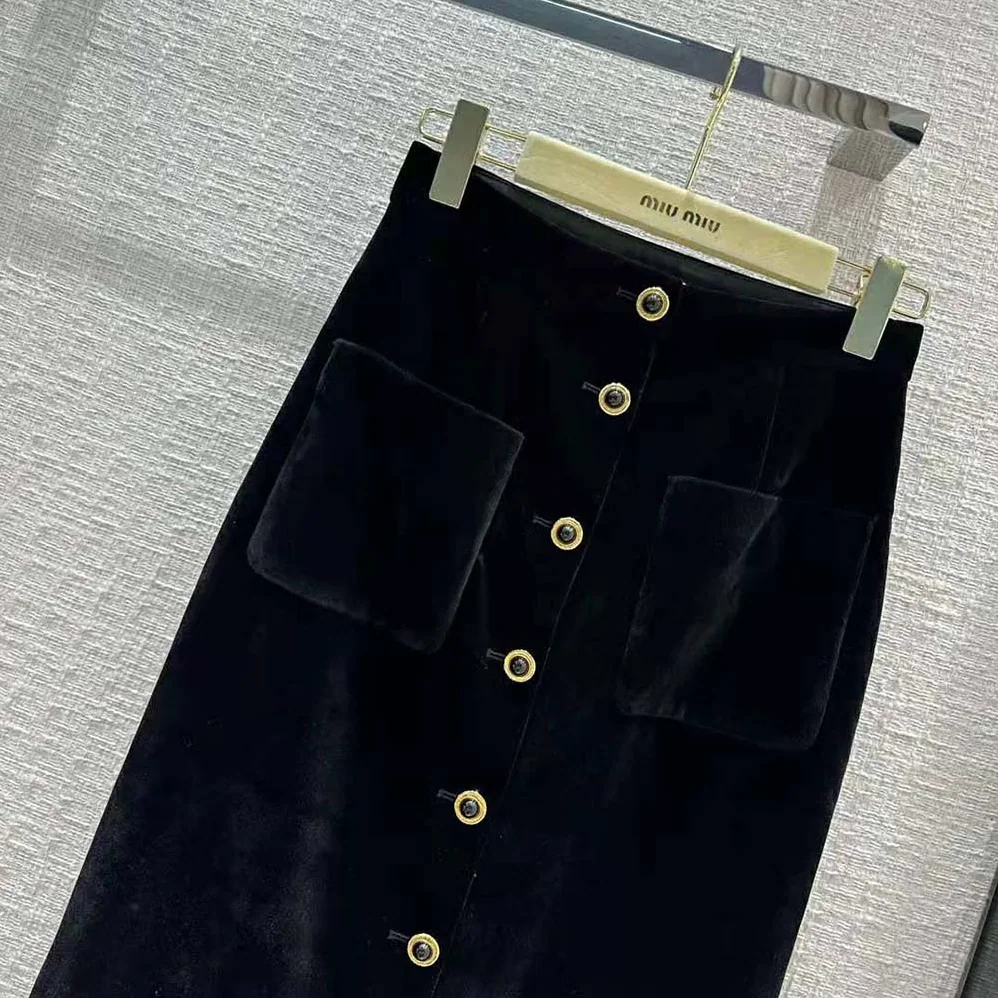 Miu Miu Long Velvet Skirt with Jacquard Logo for Women Miu Miu Long Velvet Skirt with Jacquard Logo for Women