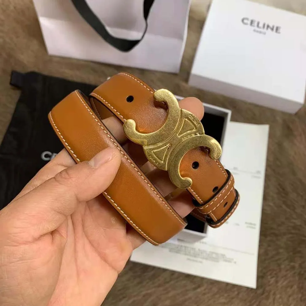 Celine Triomphe Belt in Natural Calfskin for Women in Brown