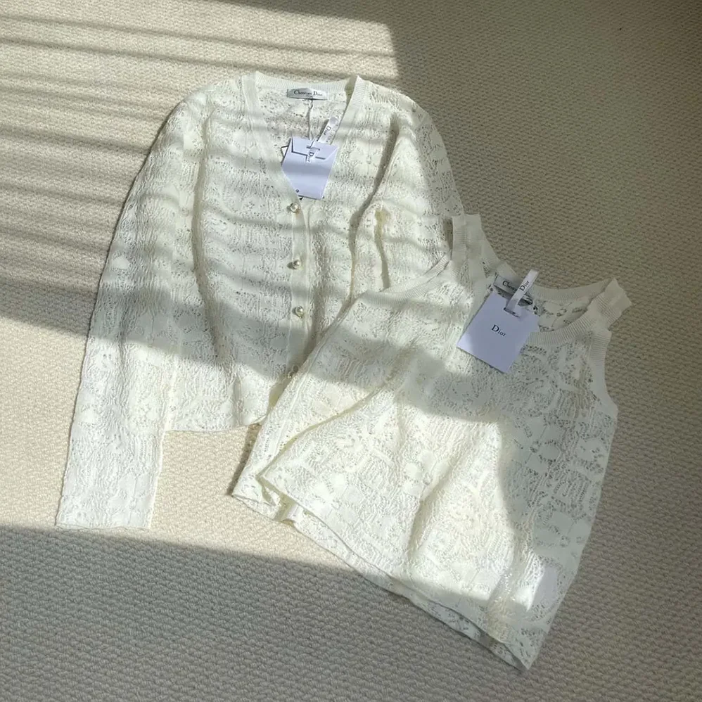 Dior Twinset Ecru Mohair and Alpaca Blend Lace for Women Dior Twinset Ecru Mohair and Alpaca Blend Lace for Women