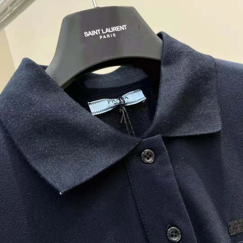 Prada Piqué Midi-dress with Fabric Triangle Logo for Women in Navy