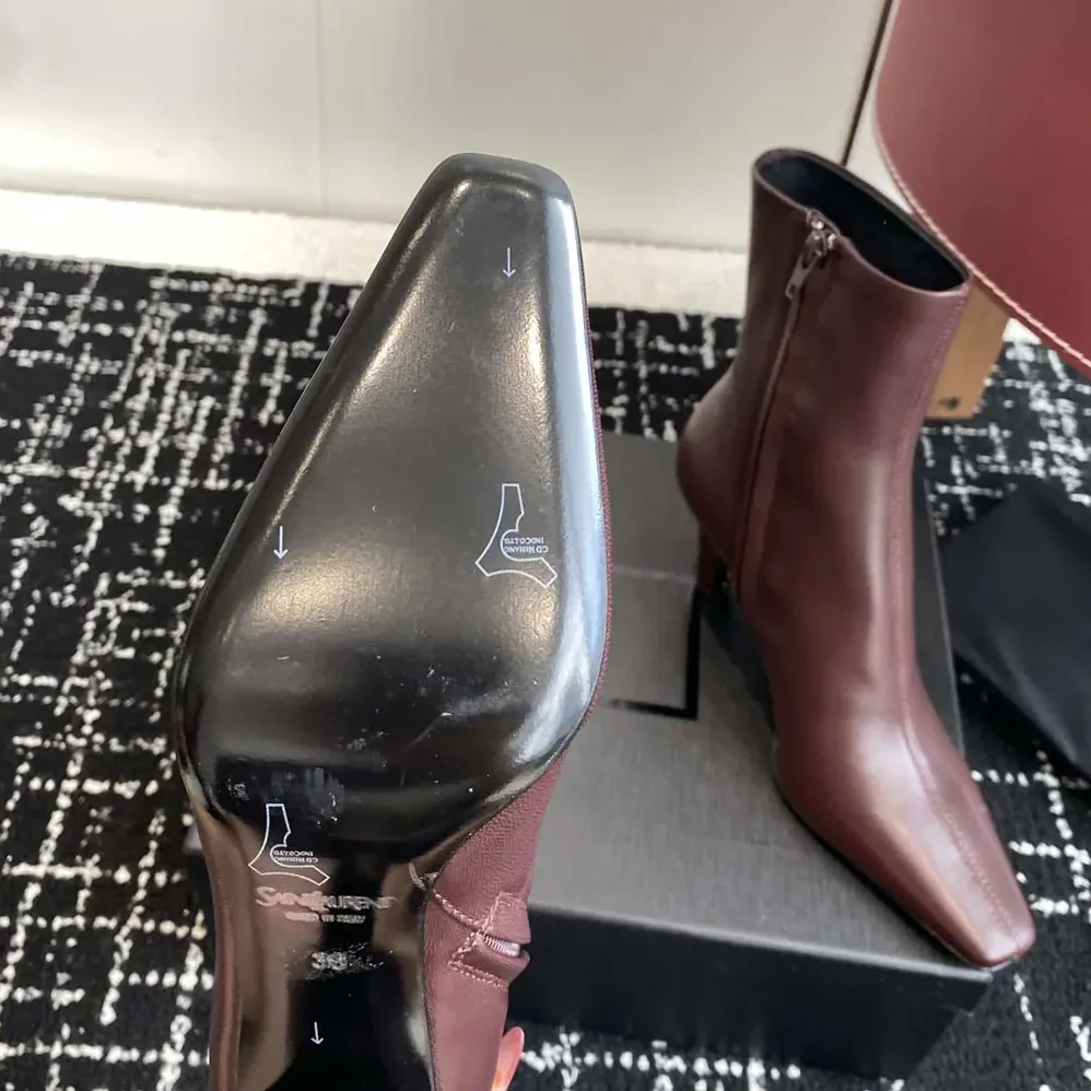 Saint Laurent YSL Jill Booties In Smooth Leather for Women in Maroon