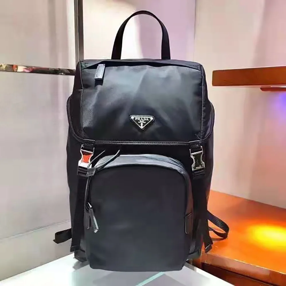 Prada Re-Nylon and Saffiano Leather Backpack for Men in Black