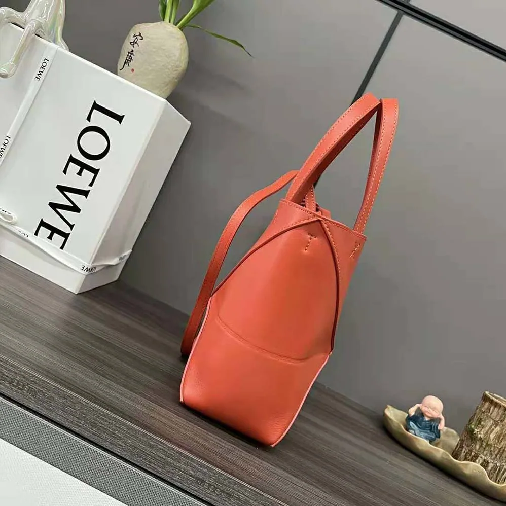 Loewe Mini Puzzle Fold Tote in Shiny Calfskin for Unisex in Orange