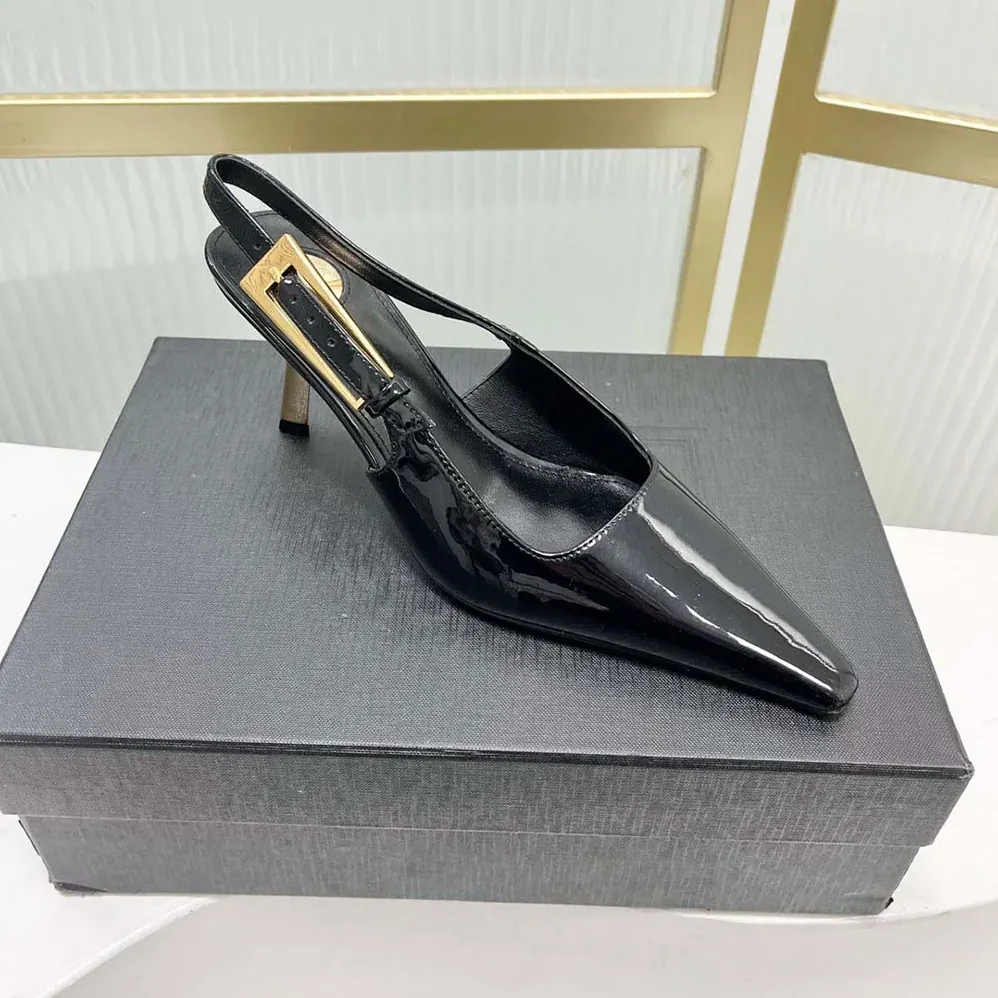 Saint Laurent YSL Lee Slingback Pumps in Glazed Leather for Women in Black Saint Laurent YSL Lee Slingback Pumps in Glazed Leather for Women in Black