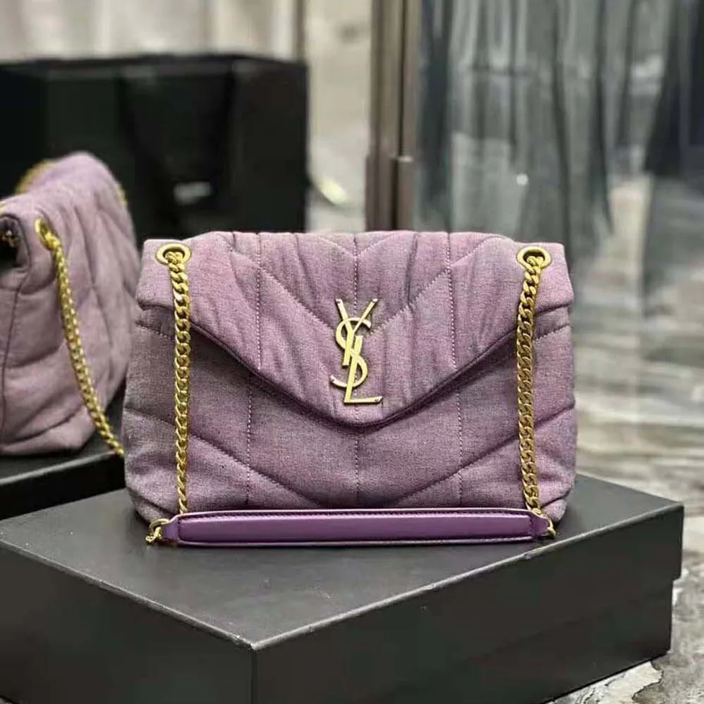 Saint Laurent YSL Puffer Small Bag in Denim and Smooth Leather for Women