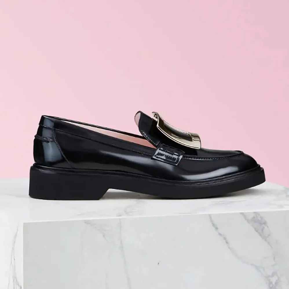 Roger Vivier Viv' Rangers Metal Buckle Loafers for Women in Black Roger Vivier Viv' Rangers Metal Buckle Loafers for Women in Black