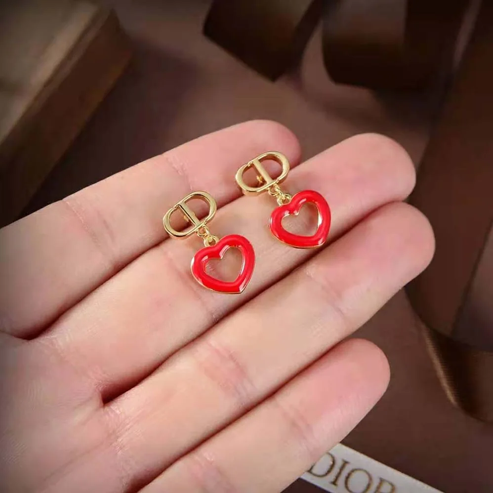 Dior Dioramour Earrings Gold-Finish Metal and Red Lacquer for Women Dior Dioramour Earrings Gold-Finish Metal and Red Lacquer for Women