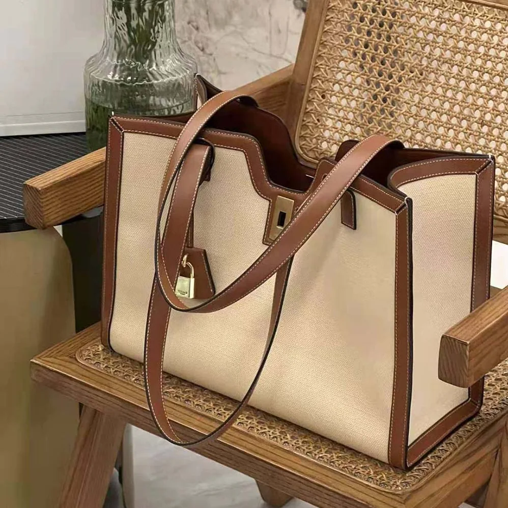 Celine Cabas 16 in Textile and Calfskin for Women in Beige Celine Cabas 16 in Textile and Calfskin for Women in Beige
