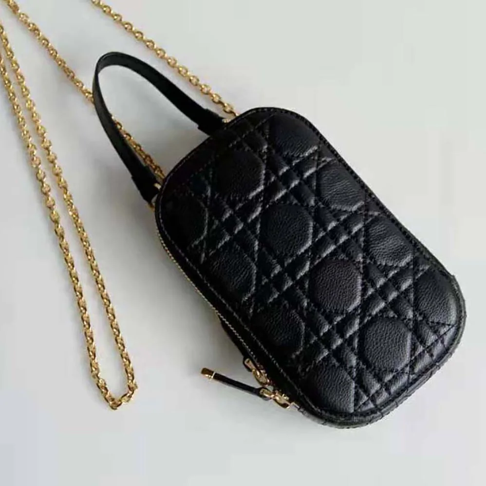 Dior Lady Dior Phone Holder Black Cannage Lambskin for Women