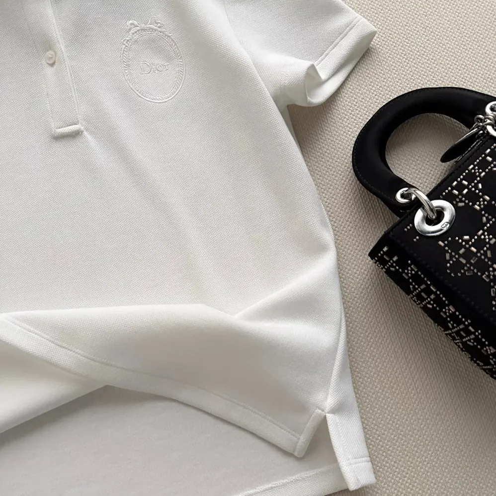 Dior Médaillon Embroidered Polo Shirt White Cotton-Blend Piqué for Women Dior Médaillon Embroidered Polo Shirt White Cotton-Blend Piqué for Women