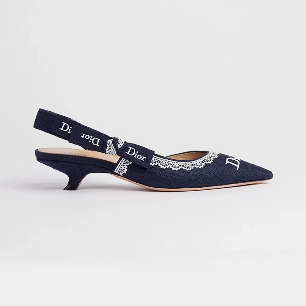 Dior J'Adior Slingback Pump Blue Dior Oblique Embroidered Cotton and White Lace for Women Dior J'Adior Slingback Pump Blue Dior Oblique Embroidered Cotton and White Lace for Women