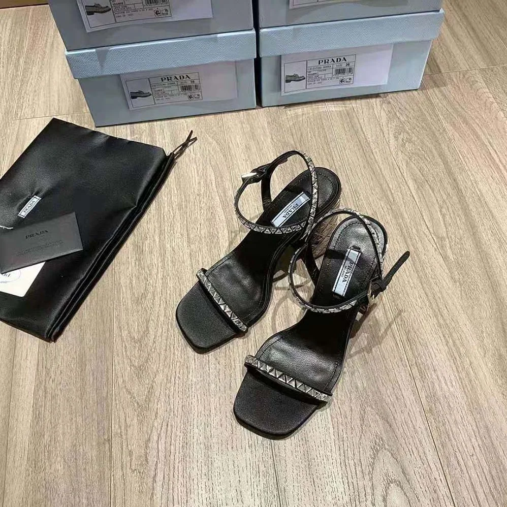Prada Satin Sandals with Crystals in 90mm Heel Height for Women in Black