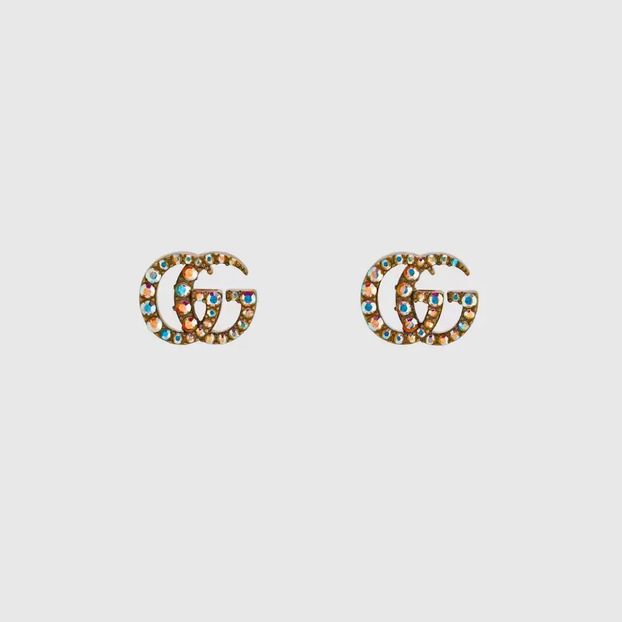 Gucci Marmont Crystal Earrings Antique Gold Hardware