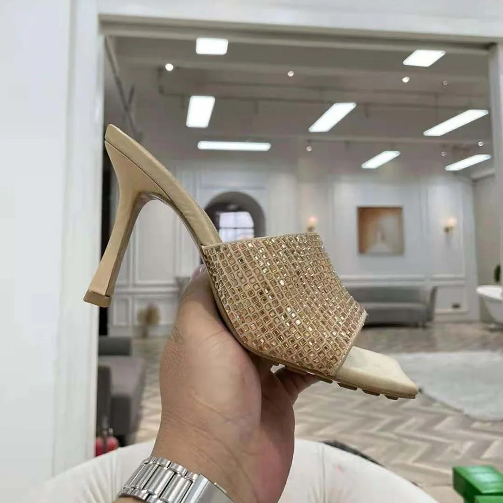 Bottega Veneta Stretch Strass-Embellished Silk Mules for Women in Gold