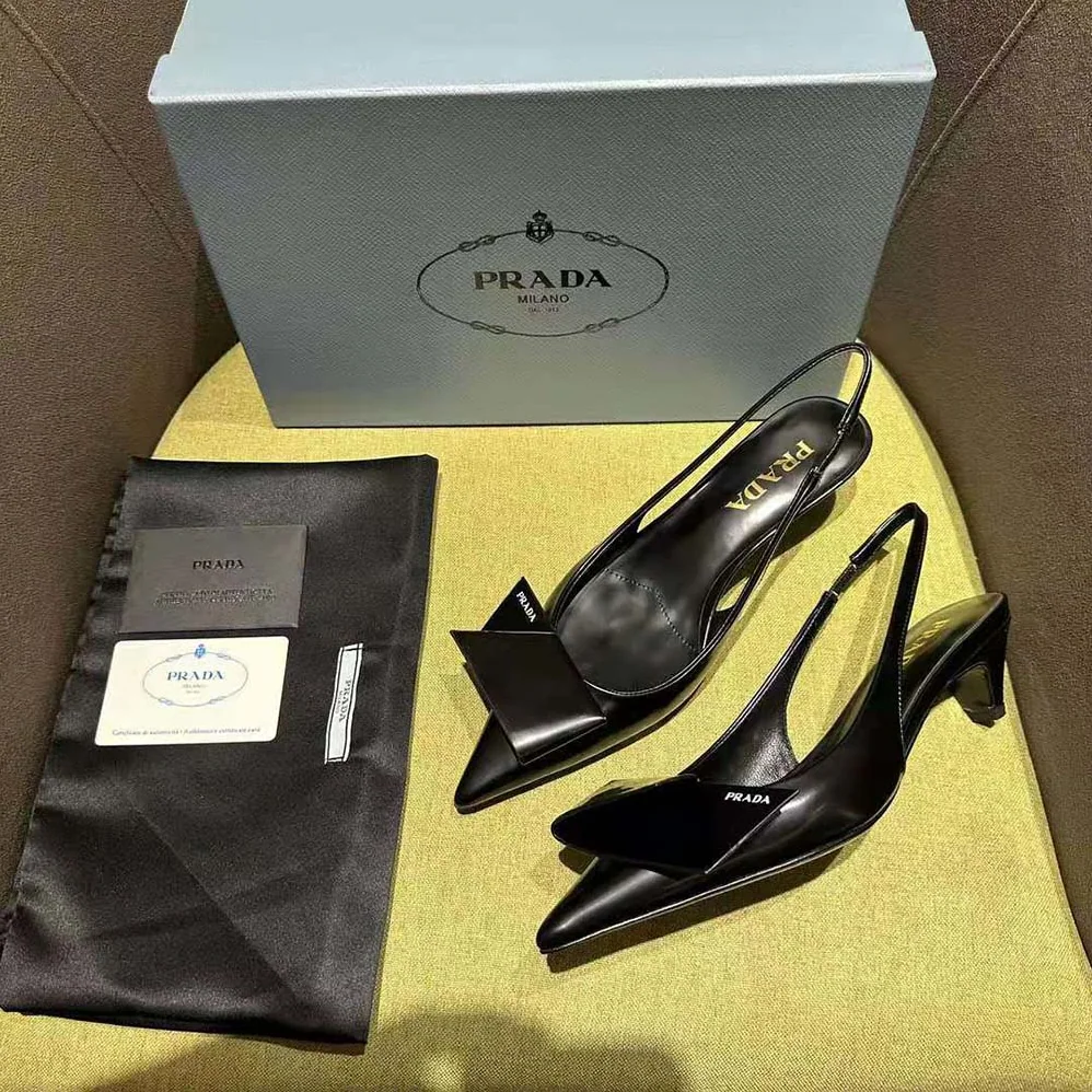 Prada Brushed Leather Slingback Pumps for Women in Black Prada Brushed Leather Slingback Pumps for Women in Black