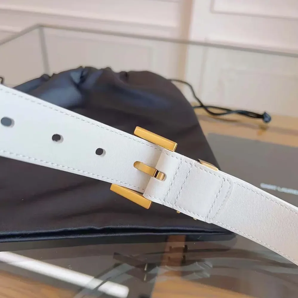 Saint Laurent YSL Cassandre Thin Belt with Square Buckle in Lacquered Leather for Women in White Saint Laurent YSL Cassandre Thin Belt with Square Buckle in Lacquered Leather for Women in White