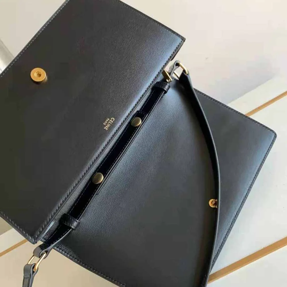 Celine Trapeze Triomphe Bag in Shiny Calfskin for Women in Black Celine Trapeze Triomphe Bag in Shiny Calfskin for Women in Black