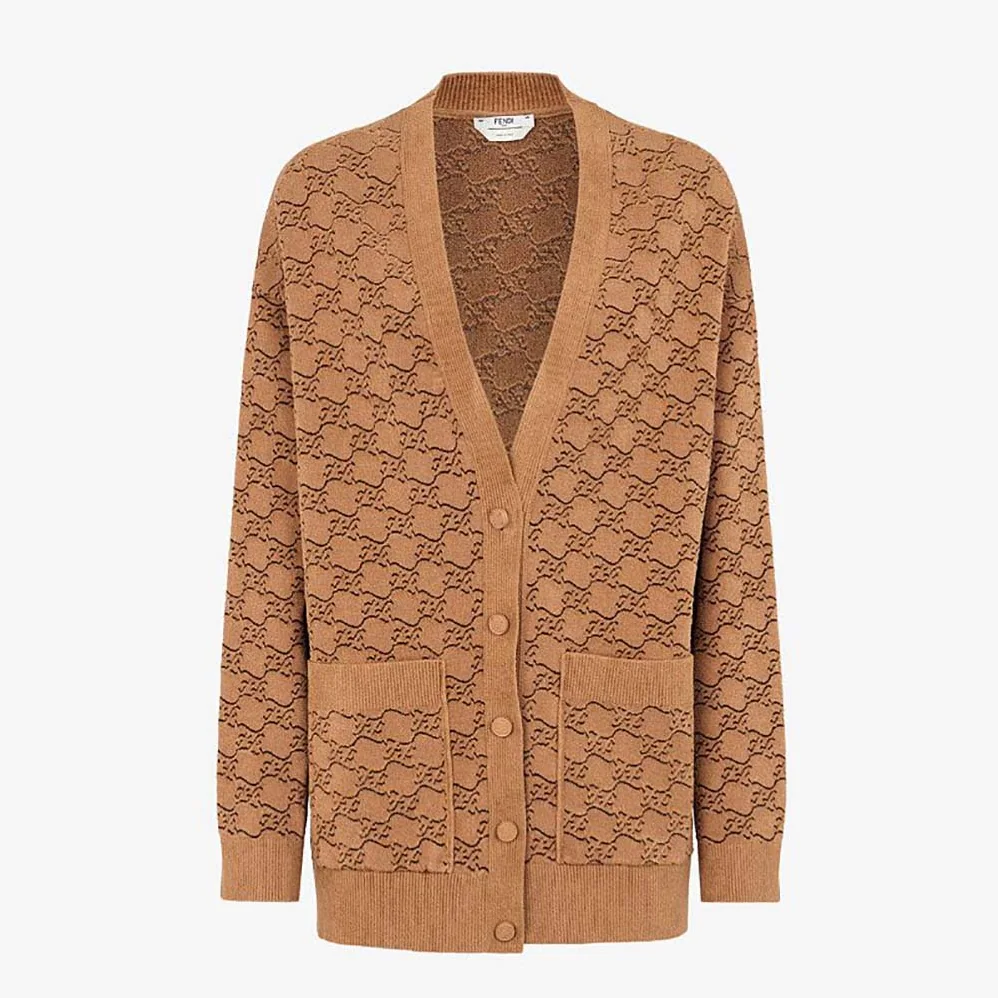 Fendi Sweater Beige Velvet and Viscose Cardigan with V-neck and Low-Cut Set for Women in in Sleeves Fendi Sweater Beige Velvet and Viscose Cardigan with V-neck and Low-Cut Set for Women in in Sleeves