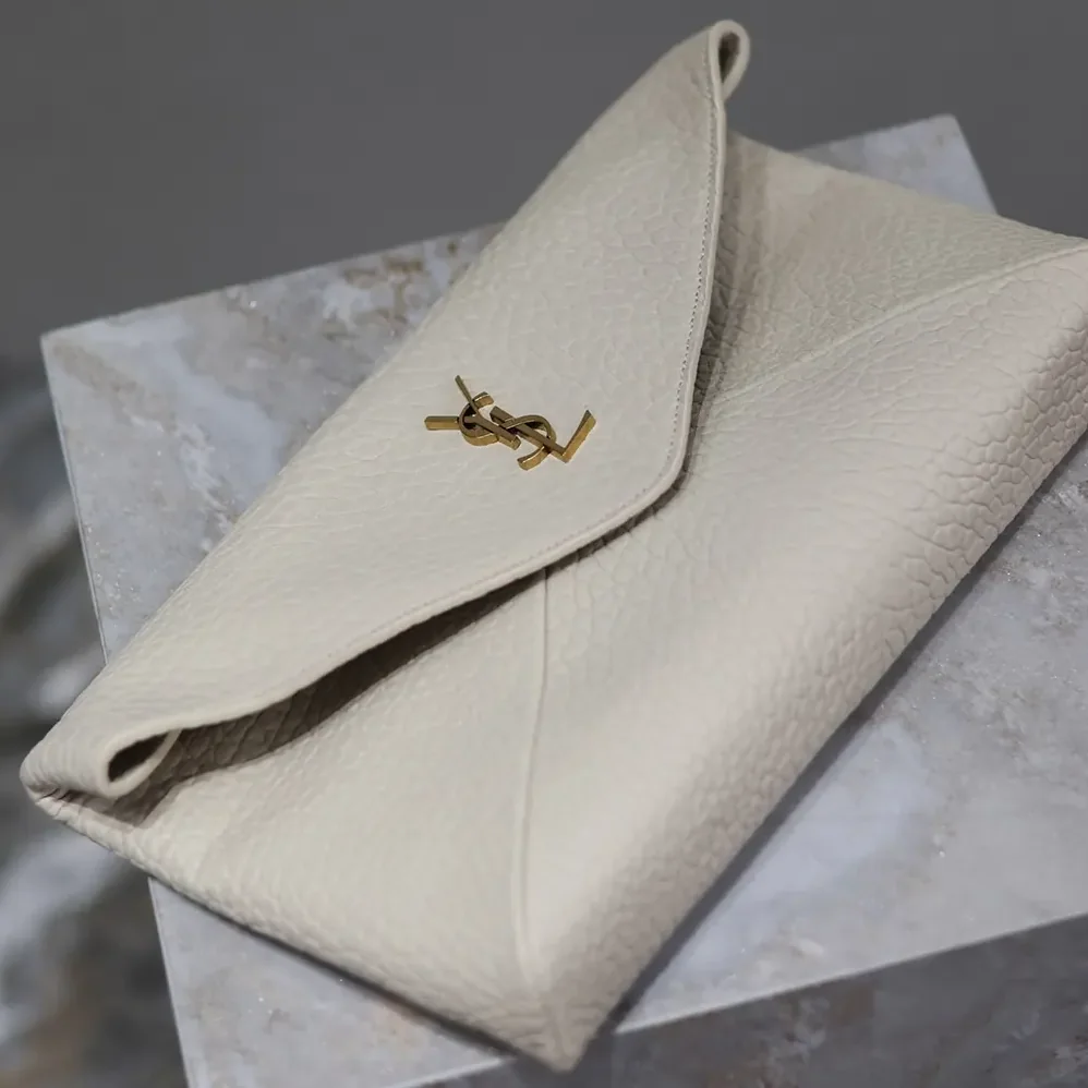 Saint Laurent YSL Cassandre Large Envelope Pouch In Lambskin White 29cm for Women Saint Laurent YSL Cassandre Large Envelope Pouch In Lambskin White 29cm for Women
