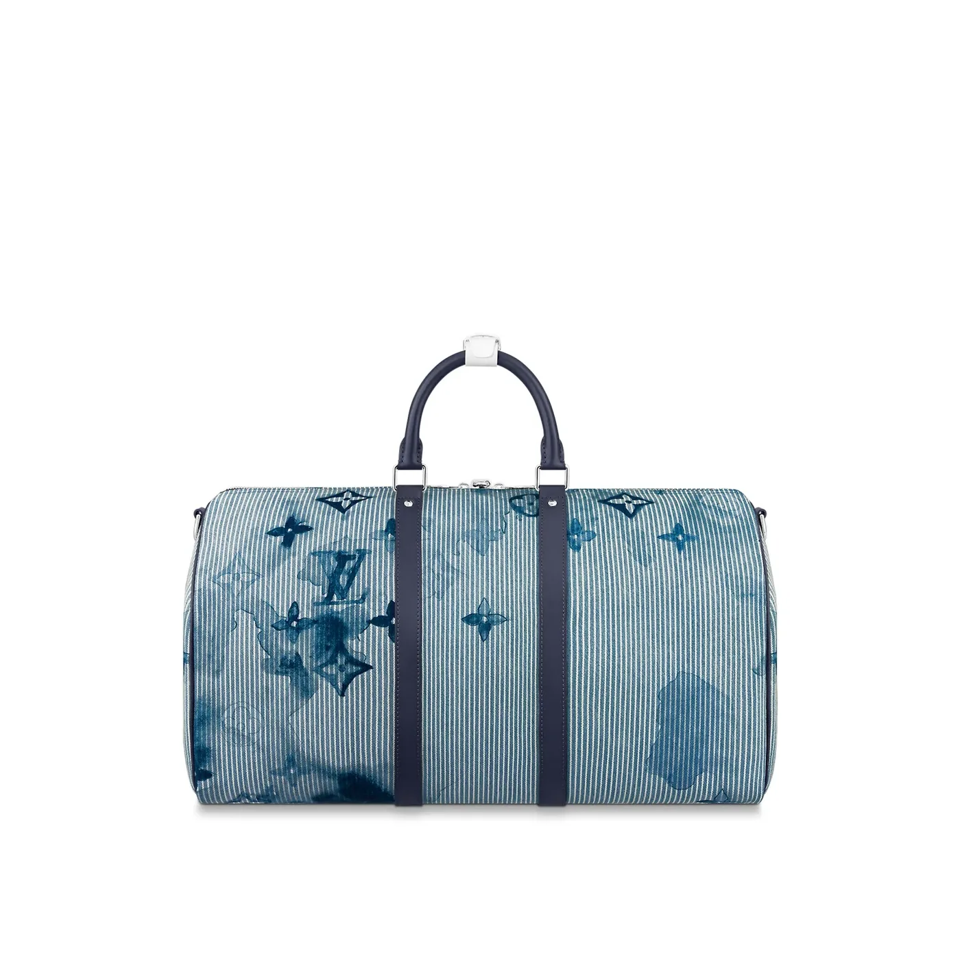 Louis Vuitton Keepall Bandouliere 50 Travel Bag in Blue Silver Hardware Louis Vuitton Keepall Bandouliere 50 Travel Bag in Blue Silver Hardware