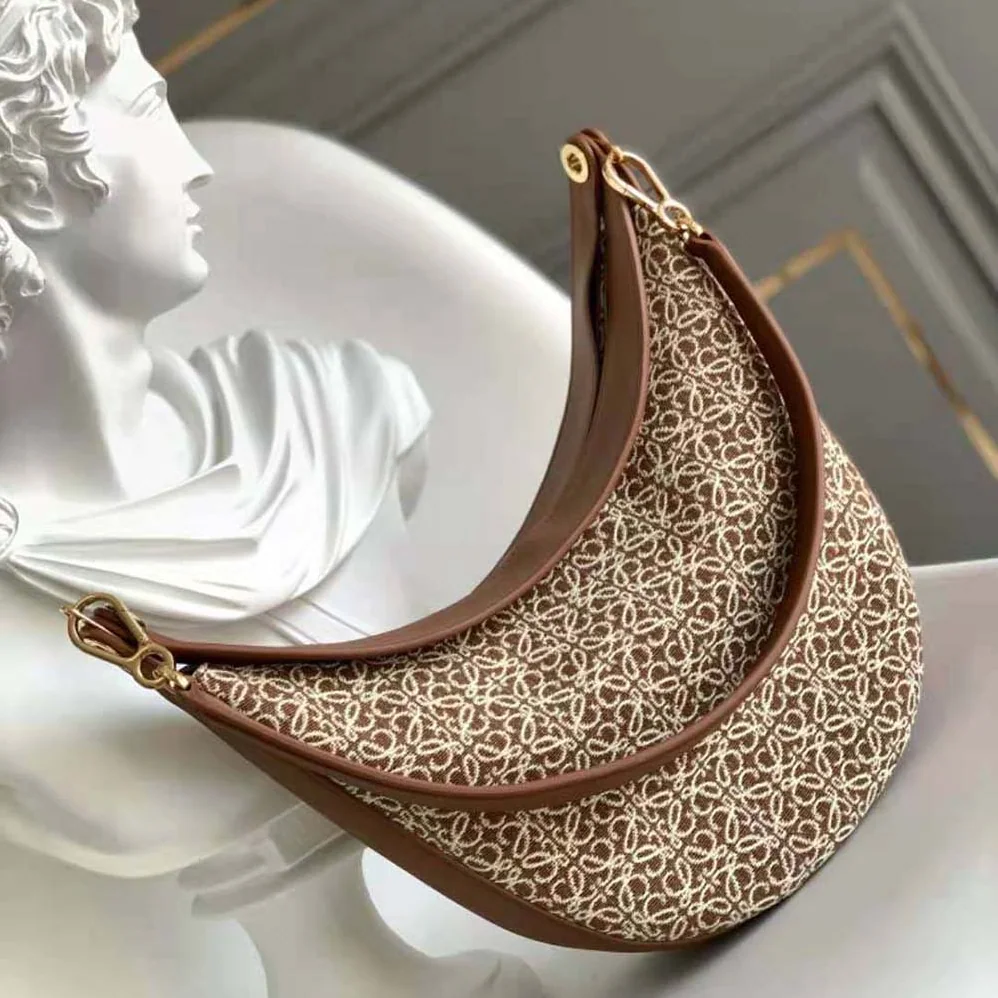 Loewe Luna Bag in Anagram Jacquard and Classic Calfskin for Women in Brown