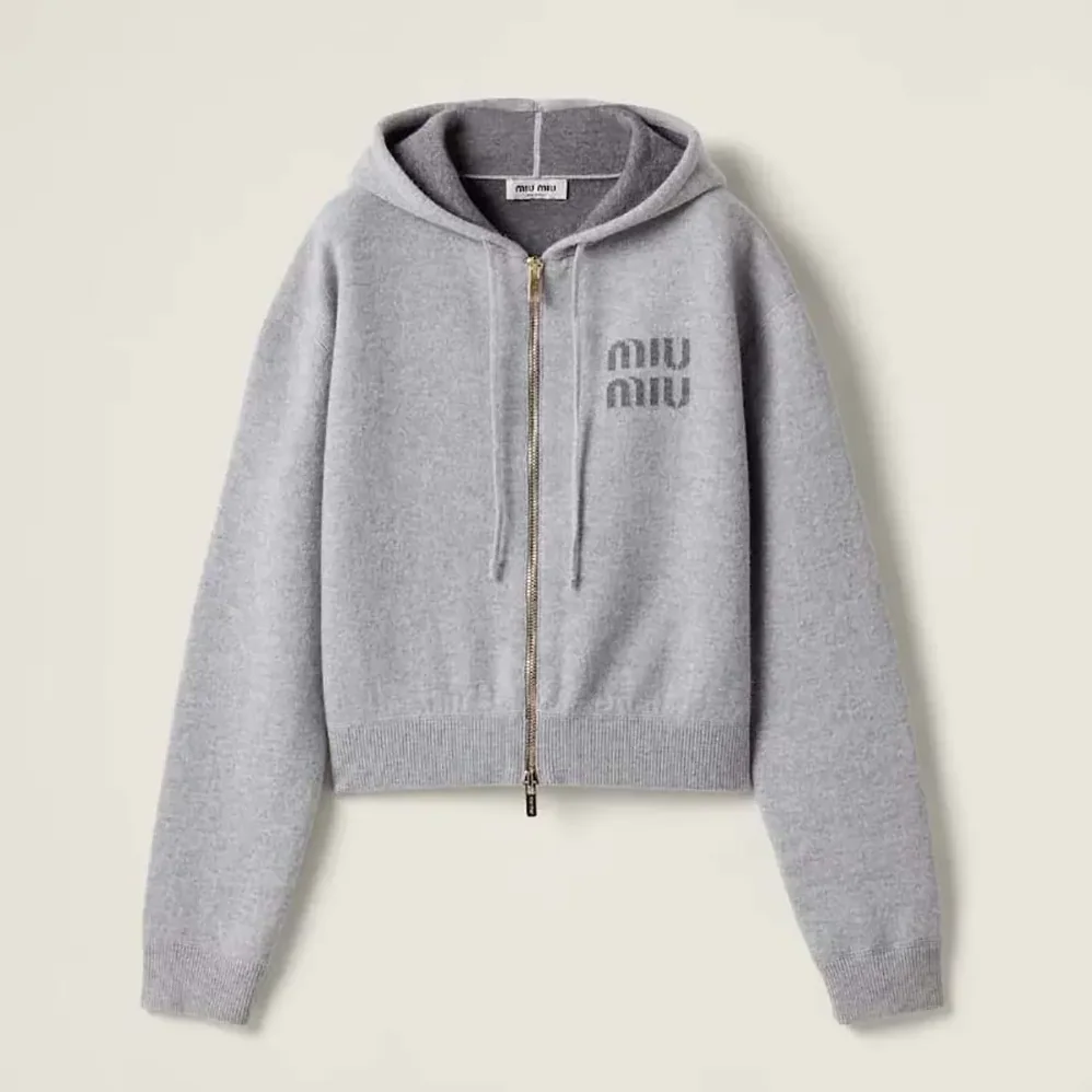 Miu Miu Double Cashmere Zipper Hoodie Cardigan for Women Miu Miu Double Cashmere Zipper Hoodie Cardigan for Women