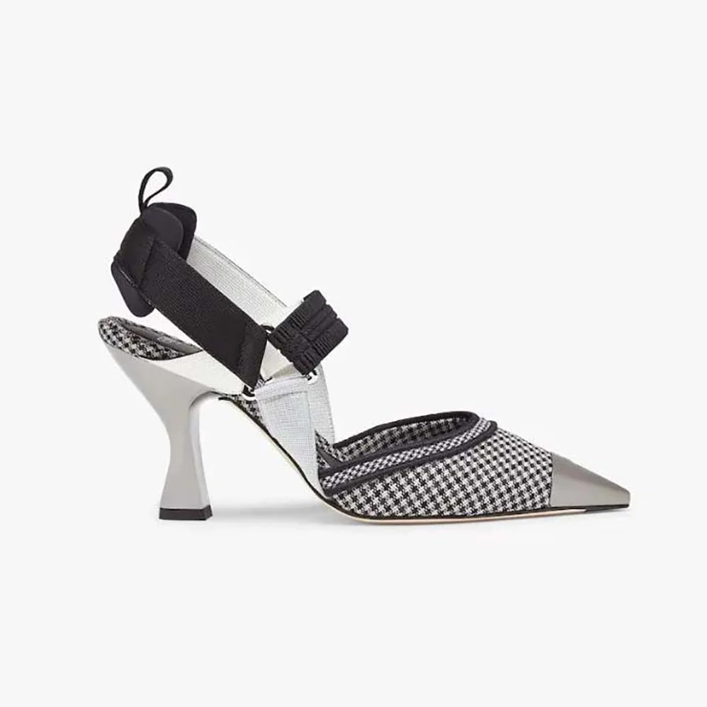 Fendi Colibrì High-Heeled Slingbacks in Black Houndstooth Fabric for Women Fendi Colibrì High-Heeled Slingbacks in Black Houndstooth Fabric for Women
