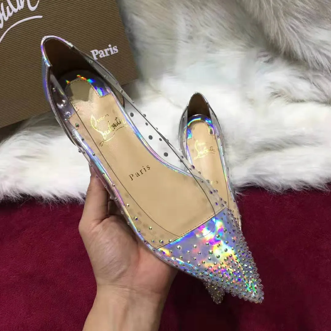 Christian Louboutin Evening Flats Shoes Degrastrass for Women in Silver