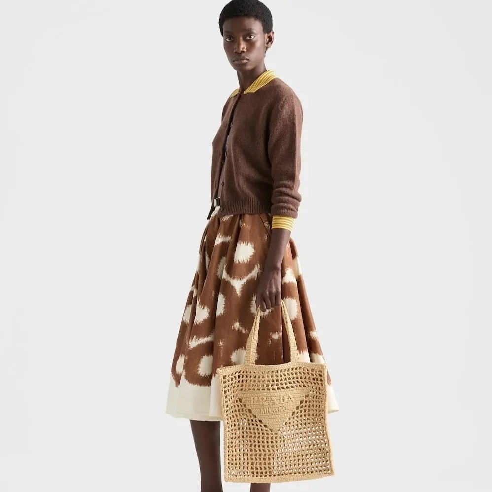Prada Crochet Tote Bag / Tan Raffia Gold Hardware 1BG393_2C2T_F05IA_V_OUO