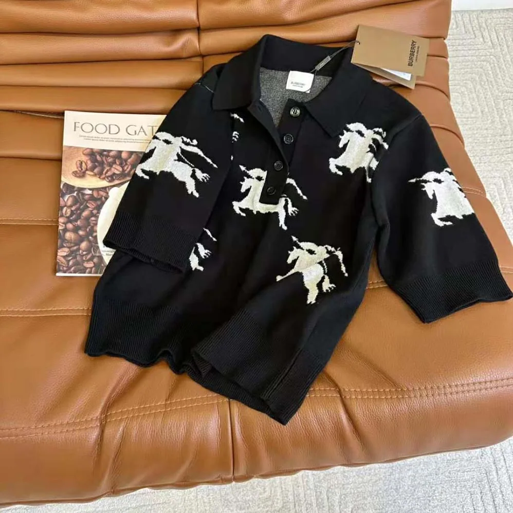 Burberry EKD Cotton Silk Polo Shirt for Women in Black Burberry EKD Cotton Silk Polo Shirt for Women in Black