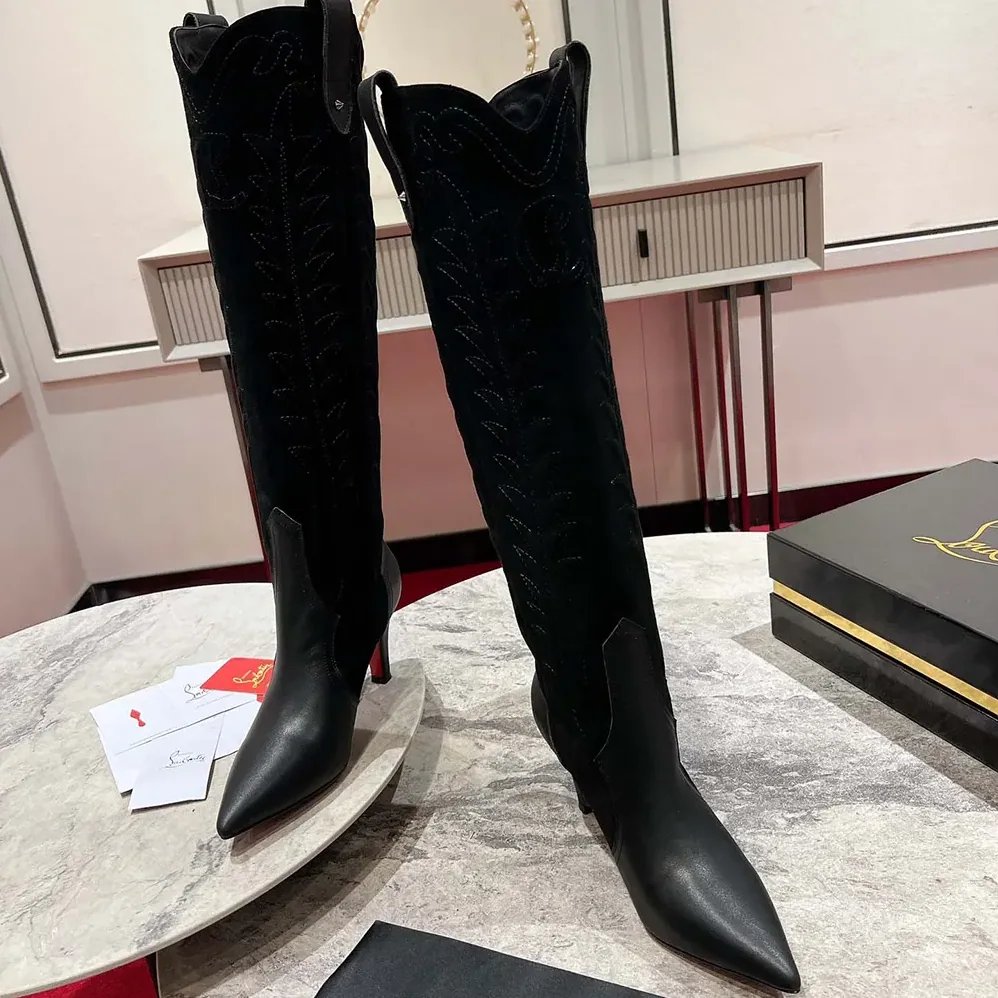 Christian Louboutin Santia Botta 85 mm Boots Calf leather and Veau Velours for Women in Black Christian Louboutin Santia Botta 85 mm Boots Calf leather and Veau Velours for Women in Black