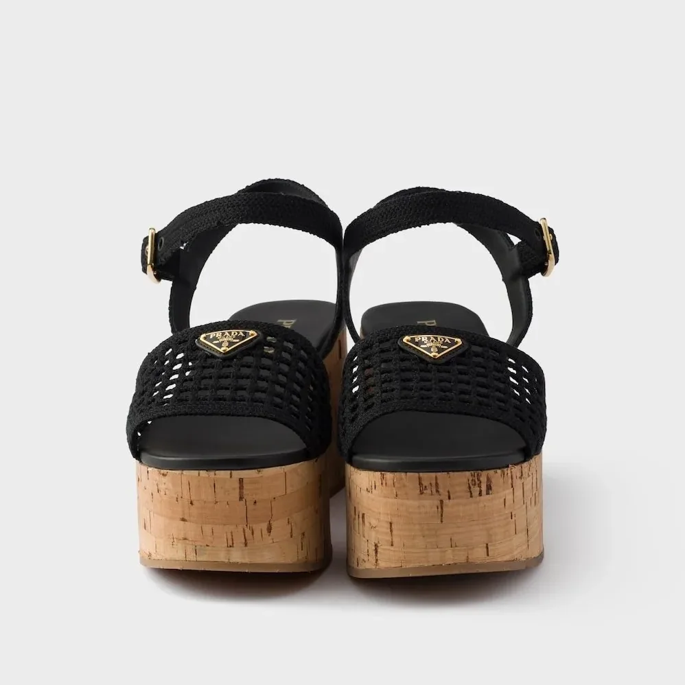 Prada Crochet Wedge Platform Sandals Black 1XZ791_2F46_F0002_F_075 Prada Crochet Wedge Platform Sandals Black 1XZ791_2F46_F0002_F_075