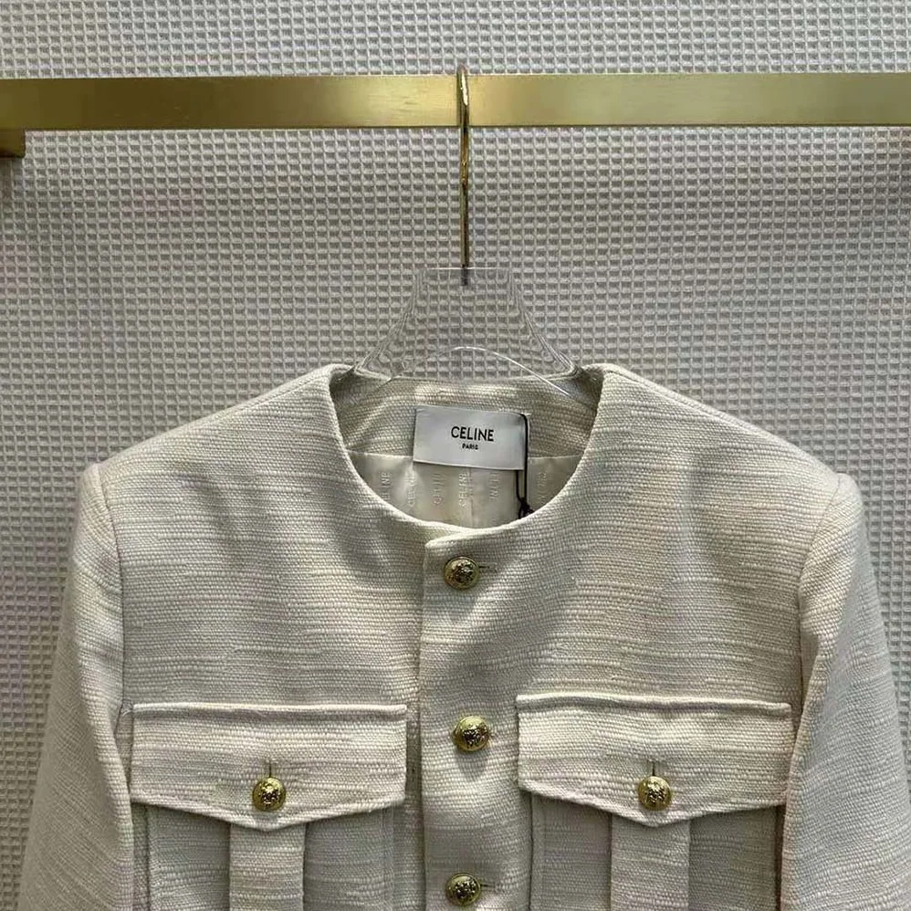 Celine Cropped Military Jacket in Silk Rush for Women in Beige
