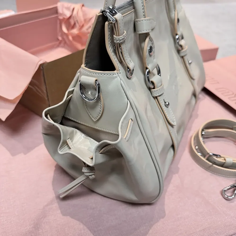 Miu Miu Shiny Leather Handbag for Women in Light Pink