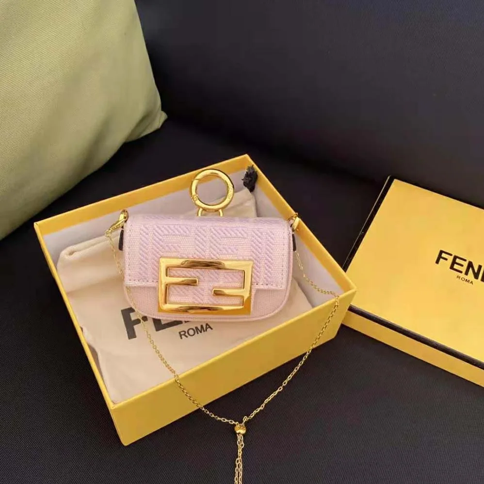 Fendi Nano Baguette Charm Pink Canvas Charm with FF Embroidery for Women Fendi Nano Baguette Charm Pink Canvas Charm with FF Embroidery for Women