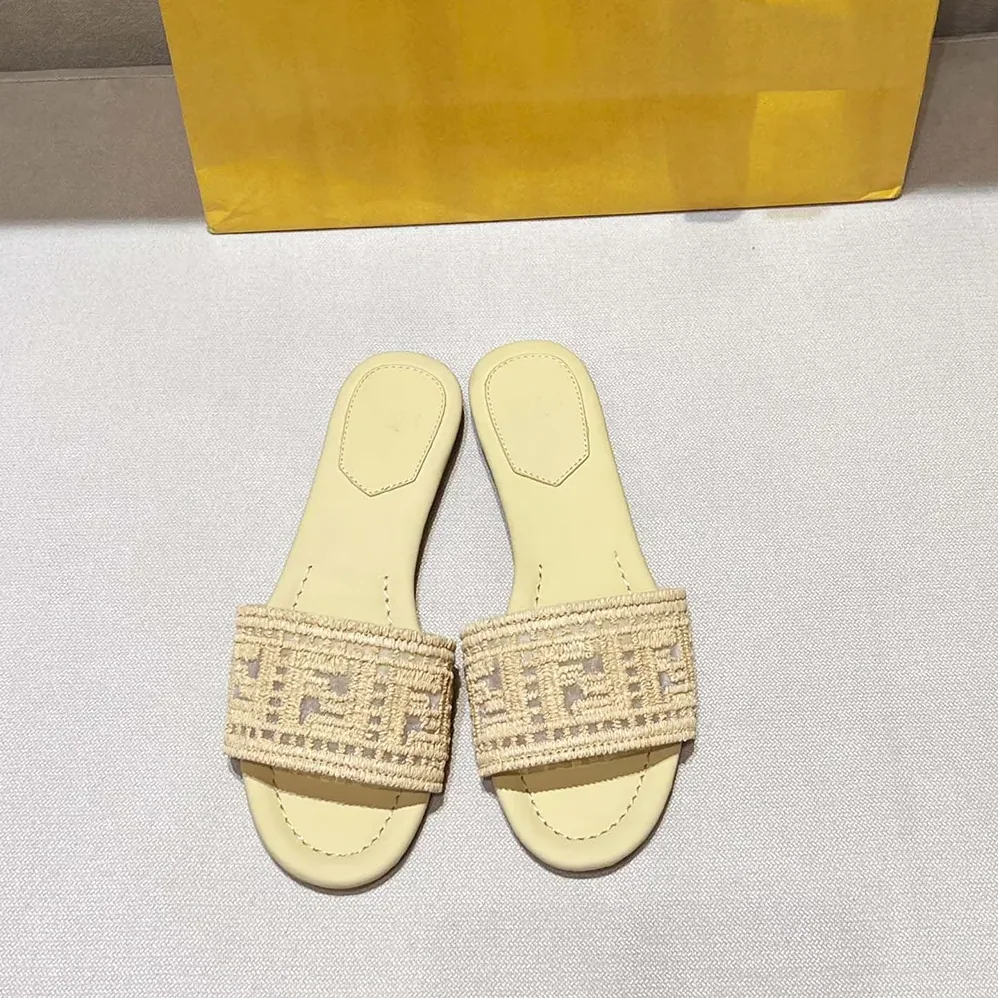 Fendi Sunshine Mesh Slides with Raffia FF Embroidery for Women