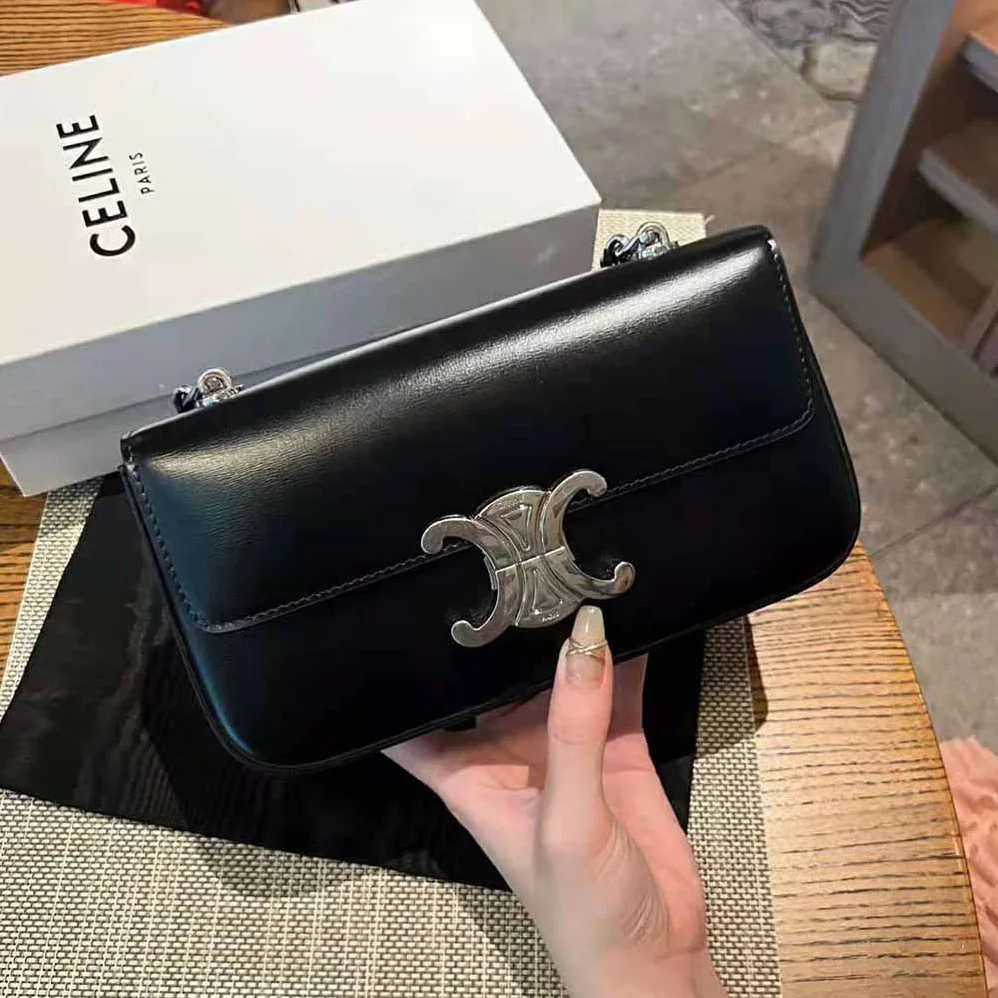 Celine Chain Shoulder Bag Triomphe in Shiny Calfskin for Women Celine Chain Shoulder Bag Triomphe in Shiny Calfskin for Women