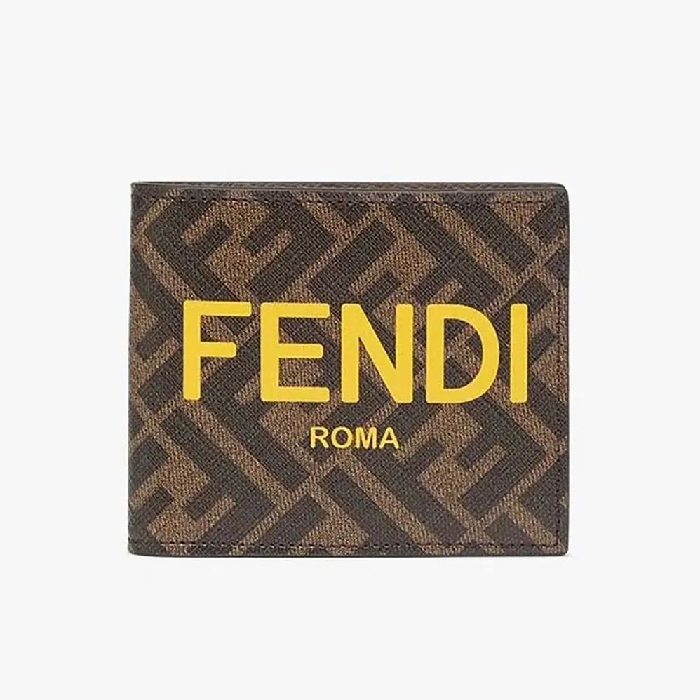 Fendi Bi-Fold Wallet in ROMA Logo FF Motif Fabric Brown for Men Fendi Bi-Fold Wallet in ROMA Logo FF Motif Fabric Brown for Men