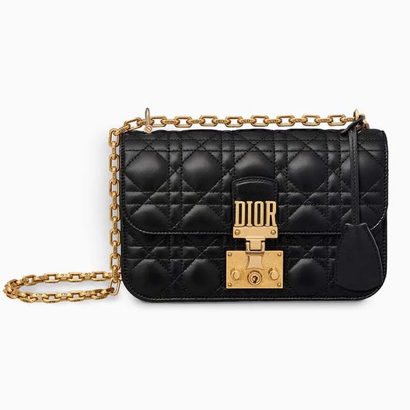 Dior Small Dioraddict Flap Bag in Cannage Lambskin in Black