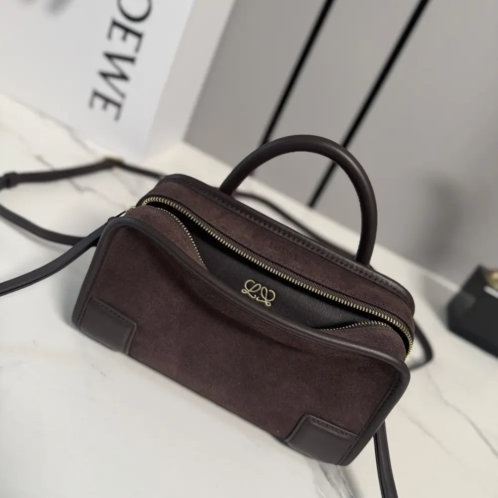 Loewe Mini Amazona 180 Bag in Suede for Women in Dark Chestnut Loewe Mini Amazona 180 Bag in Suede for Women in Dark Chestnut