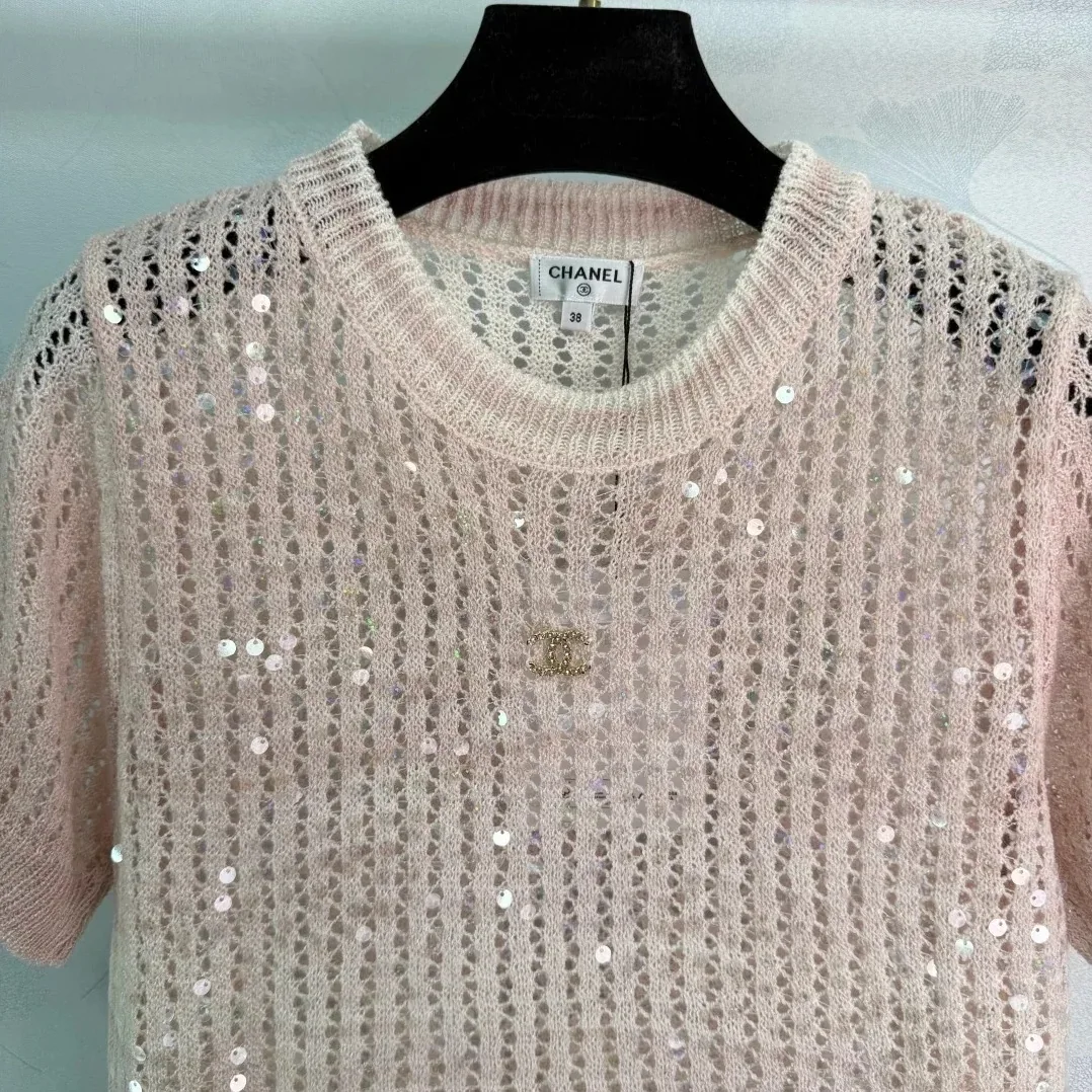Chanel Sequin Embellished Top Ombre Pink