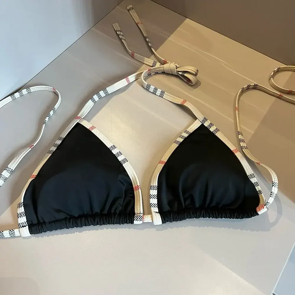 Burberry Check Trim Triangle Bikini for Women in Black Burberry Check Trim Triangle Bikini for Women in Black