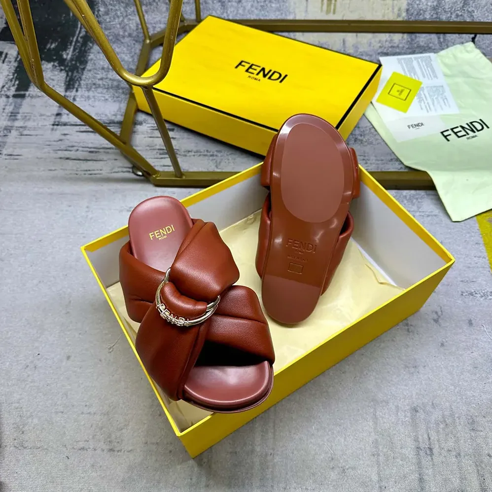 Fendi Feel Sienna Leather Slides for Women Fendi Feel Sienna Leather Slides for Women